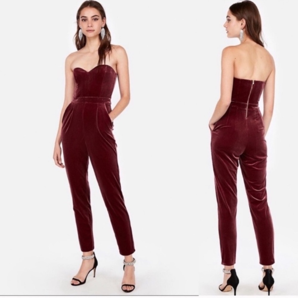 NWT Express Velvet Strapless Sweetheart Jumpsuit size 8